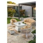 Liatris Serisi 1. Sınıf 3+1+1+2 Puf Beyaz Rattan Cappucino Minder Bahçe Takımı, Balkon Takımı