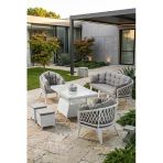 Liatris Serisi 1. Sınıf 3+1+1+2 Puf Beyaz Rattan Gri Minder Bahçe Takımı, Balkon Takımı