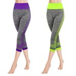 Libella 1/2/3'lü Paket Kadın Taytı 3/4 Spor Pantolonu Yüksek Bel Spor Taytı Çok Renkli Strech Fitness Koşu Pantolonu Kapri Pantolon 4119VA, 2'li paket yeşil + lila, 32-38