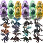 Liberty Imports 12'li Paket Deluxe 3D Aksiyon Figürleri Jurassic Kuluçkalık Yumurtalarda Gerçekçi Heykelcik Bulmacalar - İdeal Çocuk Oyuncak Partisi Toplu Malzemeler (Ejderhalar)