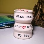 Libra Seramik El Yapımı Seramik Kabartma Olarak ' From Me To You'yazılı Büyük Kupa, Meşrubat Bardağı - Beyaz