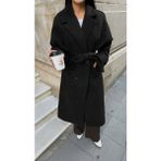 Libreprive Kadın Kuşaklı Uzun Kaban Düğmeli Oversize Kesim Şık Günlük Palto - Siyah - XL - 2XL