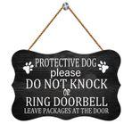 Licpact Koruyucu Köpek Lütfen Çalmayın veya Çalmayın Kapı Zili Halka Kapı Zili Paketleri Kapıda Bırakın Ahşap Tabela 30,48 x 20,32 cm Ahşap Tahta Tasarım Asılı Tabela Rustik Ahşap Çiftlik Evi Dekoru