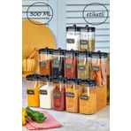 LİDER TİCARET 12li Kapağı Kendinden Kaşıklı Ve Etiketli Mika Baharatlık Seti 300 ml Akrilik Baharat Takımı