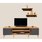 Lidya Dolaplı Raflı Tv Ünitesi- Atlantik Çam/Antrasit