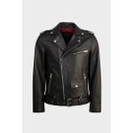 Lidya Erkek Gerçek Deri Biker Ceket - 010 - Siyah - 3XL