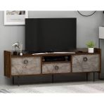 Lidya T0015 Metal Ayaklı, 3 Kapaklı Modern Tv Sehpası Gordion Mermer/Ceviz
