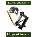 Lidyacottone Dayanıklı Anahtarlı Kriko Set Premium Araba Kaldırma Akordiyon Tip Makas Cırcır Kollu 1.5 Ton Bijon