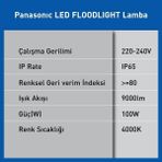 Lidyada Maison LED Projektör, Gün Işığı 100W 9000LM 4000K - 0 - Siyah