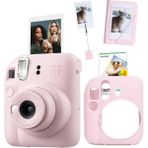 Lidyada Maison Mini 12 Pembe Fotoğraf Makinesi-20'li Film-Kıskaçlı Resim Standı ve Silikon Kılıf Seti - Açık Bej