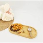 Lidyada Maison Oval Doğal Bambu Sunum Tabağı - 23X12 cm Yuvarlak Hatlı Düz Servis Tepsisi - Sushi, Tatlı ve Kahve Sunumluk - Kestane Akaju - Option-1