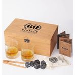 Lidyahan Store Yaş Tasarımlı Ahşap Kutulu 2'li Glasgow Viski Kadeh Seti + 6 Soğutucu Taş