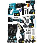 LİEBER GERMAN Lieber German L599 5li Set Kömürsüz Motor 3x Akülü Taşlama Somun Sıkma Kırıcı Delici ve Dal Budama Testere Makinesi Mavi