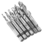 LiebeWH 6 ADET Hex Shank Kılavuz Kombinasyonu M8 Matkap Kılavuzu, Matkap Musluğu Ucu 6.35mm Hex Shank M3 M4 M5 M6 M8 M10 HSS Delme Dokunarak Bileşik Dokunun (Metrik Gümüş 4341 6'lı Set)