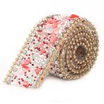 LiebeWH Rhinestones Şerit Kristal Zincir Trim Şerit DIY Elmas Bling Wrap Rulo Düğün Elbisesi Aksesuarları Dekorasyon Için (Kırmızı taş + altın boncuklar ve elmas zincir)