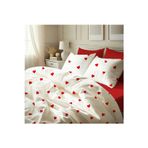 Lief Home %100 Pamuklu Flanel (Pazen) Kumaş Kalpli Tek Kişilik Nevresim Takımı | Lastikli Çarşaf 100x200+30