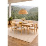 Lif Mobilya 6 Kişilik Hasır Sandalye Yemek Takımı Mdf Masa Ahşap Ayak - Meşe - 70 x 140