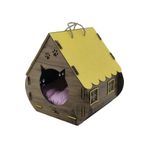 life hobi Ahşap Dekoratif Kedi Evi/yatağı Hobbit Model Sarı