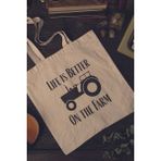Life Is Btter On The Farm Çiftçi Hediye Baskılı %100 Pamuklu Ham Bez Bej Çanta