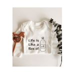 Life Is Like A Box Of Milk Uzun Kol Çıtçıtlı Organik Bebek Body, 9 Ay