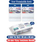 LifeLine Yer Temizlik Seti 2 Adet Yer Bezi 50 cm x 60 cm 120 Adet Yüzey Temizlik Havlusu Mop Havlusu