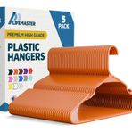 Lifemaster Plastik elbise askısı – Ağır hizmet askısı seti, kıyafet, elbise ve palto düzenlemek için, 5 kg'a kadar taşıyabilir, yer tasarrufu sağlayan askılar, kaymaz omuz oluklu, 5'li paket, turuncu