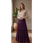 Lifera Premium Dantel Detay Penye Etek - Mor - 46