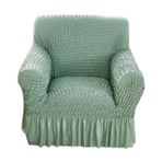 LIFKICH Tekli Kanepe Örtüsü Elastik Uzatmak Uzanmış Slipcover Çıkarılabilir Yumuşak Peluş Kanepe Örtüsü Kadife Kanepe Kanepe Koltuk Örtüsü Kanepe Örtüleri Fırfırlı Krem Green Tayt