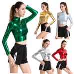LIFKOME Kadınlar Için Patent Deri Büstiyer Parlak Performans Kostüm Kol Üstü Cosplay Sahne Giyim Beden L