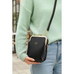 Lifonbag Kadın Burslu Gold Aksesuarlı Çapraz Askılı Suni Deri Telefon Bölmeli Omuz ve Çapraz Çanta LIFON1440 - Siyah