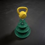LIFTMAS 3D Baskılı Yılbaşı Ağacı, Kettlebell Temalı Dekoratif Spor Salonu Süsü, Yeşil ve Sarı, Kademeli Disk Tasarımı