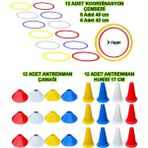 Liggo Antrenman Seti 12LI Koordinasyon Çemberi 12LI Antrenman Çanağı 12 Adet 17CM Huni Seti