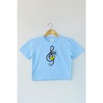 Light Blue Crop T-shirt Müzik Nota Sol Anahtarı Music Mavi Renk Kadın Tişört Baby Tee LightBlue