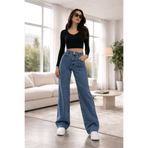 Lighter Jeans Ahest Orta Kar Likralı Wide Leg Palazzo Jean Yüksek Bel Bol Paça Kadın Pantolon