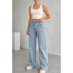 Lighter Jeans Kadın Açık Mavi Yüksek Bel Likralı Bol Paça Wide Leg Mom Fit Jean Pantolon