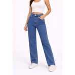 Lighter Jeans Kadın Orta Mavi Yüksek Bel Straight Fit Wide Leg Jean Pantolon Rahat Kalıp Likralı Denim Kot