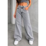 Lighter Jeans Kadın Wide Leg Gri Yıkamalı Palazzo Jean Bol Paça Yüksek Bel Salaş Pantolon