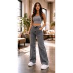 Lighter Jeans Likralı Kadın Füme Kar Süper Yüksek Bel Salaş Paça Denim Salaş Palazzo Pantolon