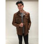 LIGHTNING Erkek Taba Hakiki Deri Slim Fit Kaban – Gömlek Yaka, Düğmeli, 4 Cepli, Ipek Astar | Uşak El Işçiliği