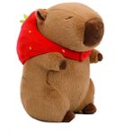 Lignetech Capybara Capybara Doll Peluş Oyuncak Çilek Şapka Kobay Çocuk Oyuncak Bebek (Yurt Dışından) - Kahverengi - Beyaz