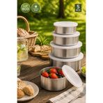 LİGROUND 5 PCS ECO Vakumlu Paslanmaz Çelik Piknik Saklama Kabı Seti, Kamp Plaj Piknik Kabı Piknik Sepeti İçin 5 Boy