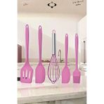 LİGROUND 5’li Siyah Isıya Dayanıklı %100 Silikon Spatula Mutfak Gereç Seti Fırça Tel Çırpıcı Mutfak Gereçleri Pembe