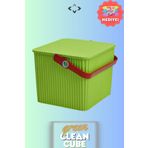 LİGROUND Green Clean Cube Kare Kapaklı Kulplu Temizlik Kovası Su Kovası Düzenleyici Kutu Oyuncak Saklama Kutu
