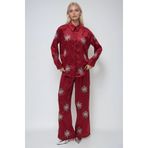 Lijuri Bordo Pul Payetli Simli Çiçekli Saten İkili Takım 10044 R6-A-K3