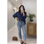 Lijuri Siyah Oversize Keten Gömlek 3510 - Standart - Lacivert