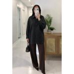 Lijuri Siyah Oversize Keten Gömlek 3510 - Standart