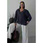 Lijuri Siyah Oversize Keten Gömlek 3510
