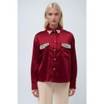 Lijuri Yaka ve Cep Inci Taşlı Saten Gömlek 3423 R6-E-K5 - XL - Bordo