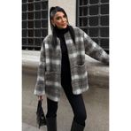 Lijuri Yuvarlak Yaka Ekose Desenli Tüylü Mont 7140