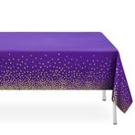 LIKAJON 2'li Paket Mor ve Altın Nokta Masa Örtüsü, Partiler için Mor Plastik Masa Örtüleri Tek Kullanımlık, 137x274 cm Su Geçirmez Dikdörtgen Kamp Masa Örtüsü Doğum Günü Partisi Mezuniyet Pikniği için